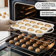 2pc Silicone Muffin Pan 100 Paper Cups With Metal Reinforced Frame,100 Paper Cups, Non-Stick Cupcake Baking Mold, Professional Grade Confetti Pattern Cake Tin, Stable & Easy Release - 查看 5