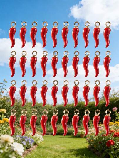 Bộ 30/50/100 chiếc phụ kiện hình ớt nhiều màu sắc, mặt dây chuyền ớt đỏ 3D bằng hợp kim, thích hợp để tự làm trang sức, móc khóa, đồ dùng cho lễ hội ngày 5 tháng 5.