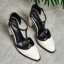 Contrast Color Casual PU Leather Patchwork Women's High Heels, Suitable For Party & All Seasons - White - View 5