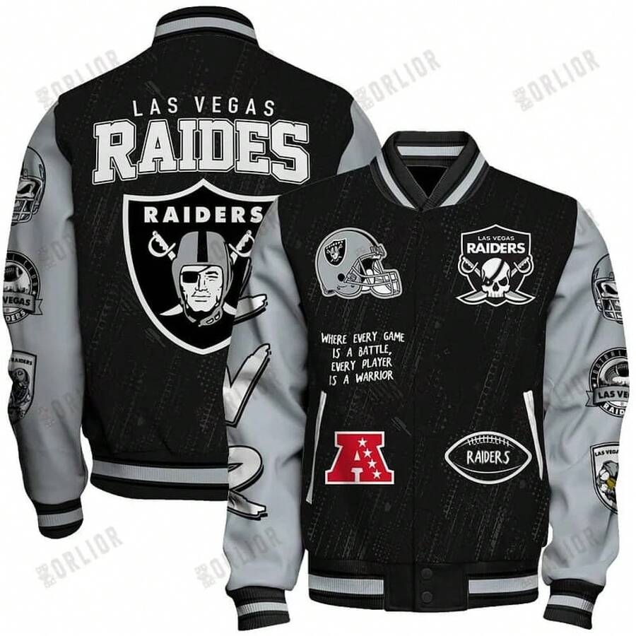 N-F-L Las Veg-As Rai-Ders Nat-Onal Football Conference Unisex Varsity Jacket -4 - 混合色 - 查看 1
