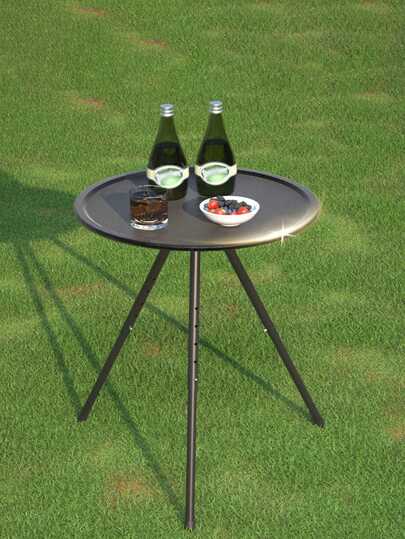 1个可折叠圆形小边桌，便携式饮料桌，适合户外旅行、野餐、露营、公路旅行、花园、客厅、阳台等场合。