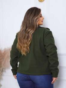 Women's Casual Jacket, Wool-Type Fabric, Pockets, Buttons On The Front, Suitable For Everyday Cold Weather. - 軍綠色 - 查看 4