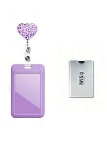 Multi-Color Retractable ID Badge Holder, Anti-Lost Device, Meal Card, Work Card, Heart Decor, Adjustable Transparent ID Card Sleeve, Extendable Design, Fits Most Card Sizes, Convenient To Carry - Multicolor - View 18