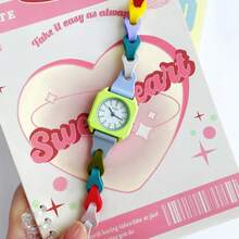 1pc Macaron Color Casual Quartz Watch, Contrast Color Silicone Strap, Suitable For Students And Young Girls - Multicolor - View 5