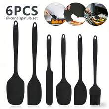 Bộ 6 thìa silicon, thìa cao su dùng để nướng, nấu nướng và trộn, chịu nhiệt cao, dụng cụ nhà bếp chống dính (Đỏ, Đen) - Nhiều màu - Xem 10