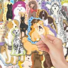 50张可爱犬种贴纸 | 色彩鲜艳的乙烯基贴纸，包含可爱狗狗、纯种犬主题和缤纷设计 | 适用于笔记本电脑、日记本、水瓶和礼品 | 适合爱狗人士、宠物爱好者和动物美学爱好者 - 異形 - 查看 2
