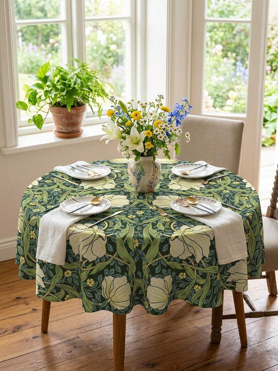 1pc-Morris Vintage Floral Tablecloth - Waterproof, Wrinkle-Free & Scratch-Resistant, Perfect For Indoor/Outdoor Dining, Parties & Everyday Use - Multicolor - View 1