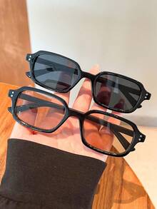 2副休闲矩形框时尚眼镜，女士时尚Y2K风格，防紫外线，适合海滩旅行派对，百搭日常佩戴 - 2個 - 查看 7