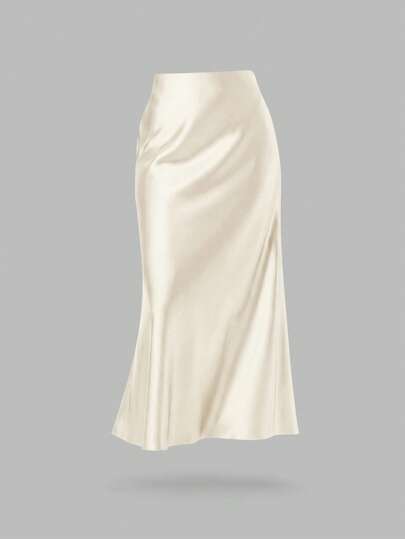 女士时尚休闲简约优雅弹力缎面直筒裙 春季