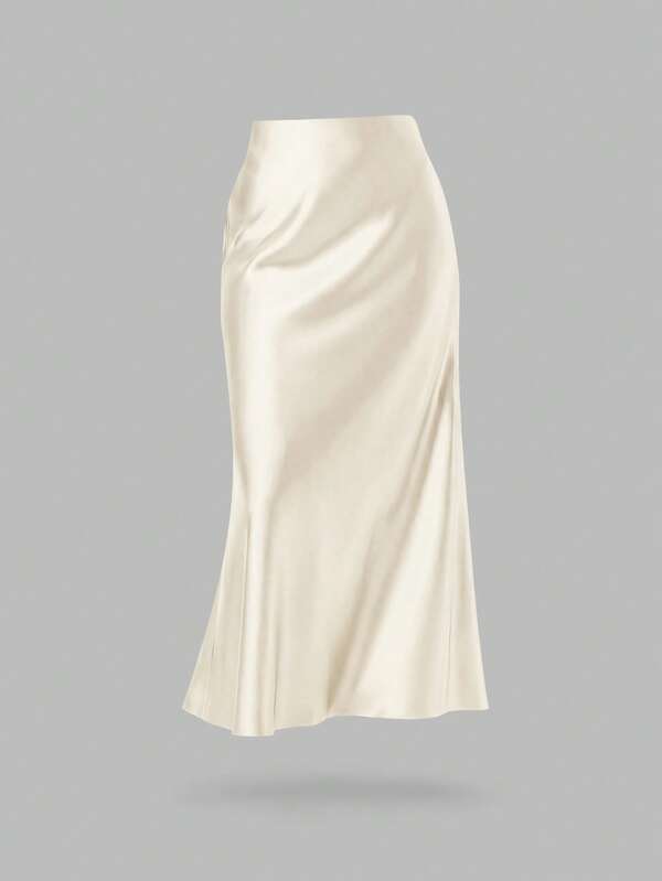 Women's Fashionable Casual Minimalist Elegant Elastic Satin Finish Straight Skirt Spring