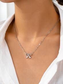 1 pieza Collar con colgante de lazo, uso versátil diario para mujeres - Plateado - Ver 4