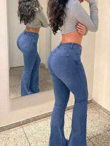 Women's Butt Lifting Jeans, High Stretch Tummy Control Skinny Pants, Fashionable Elegant Casual Trousers Suitable For Dates, Commuting, Shopping Spring - 中等水洗藍 - 查看 3