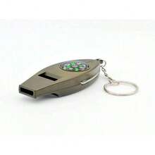 1pc 4-In-1 Multifunctional Survival Whistle With Compass, Thermometer, Magnifier, Whistle, Compact Portable Outdoor Tool For Camping, Hiking, Climbing, Fishing, Can Be Used As Keychain - Multicolor - View 2
