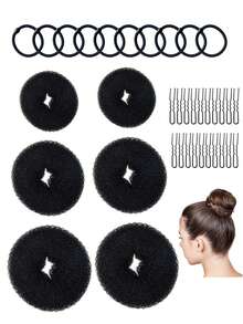 Bộ 6 dụng cụ tạo búi tóc gồm: cỡ cực lớn, lớn, vừa và nhỏ, 20 kẹp tóc lớn và 10 dây buộc tóc màu đen dành cho tóc dày. - Nhiều màu - Xem 13