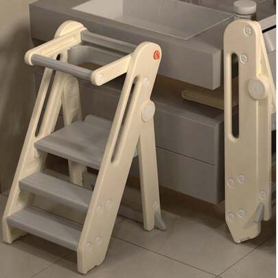 子供用折りたたみステップスツール、3段階高さ調節可能、組み立て簡単、三角形デザイン、安全ガード付き、滑り止め、取っ手付き、子供のトイレトレーニングや学習塔に適し、18ヶ月から8歳の幼児に適合、浴室、寝室、キッチンで使用可能