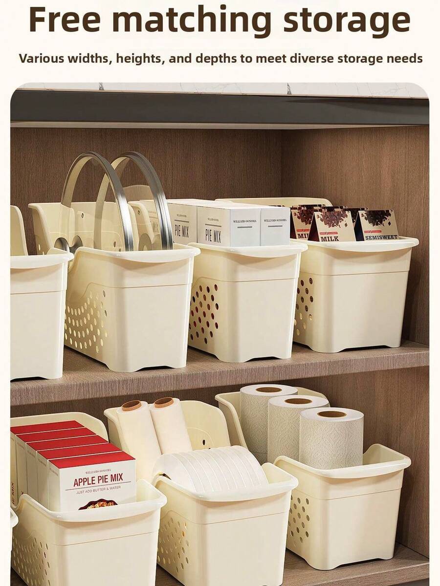 1pc/2pcs Set Ivory Sliding Storage Basket, Breathable Organizer Box For Under Sink, Kitchen Cabinet, Bathroom, Office, Ideal Mother's Day Gift - White [Large Size] - View 1