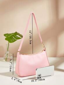 Fashionable Minimalist Underarm One Shoulder Baguette Bag - Pink - View 2
