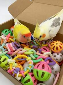 1 Box Parrot Toys - Includes Bell Balls, Grinding Teeth, Puzzle Toys, Anti-Depression Set For Medium & Small Parrots Like Cockatiel, Lovebird, Parakeet. Contains 30 Bell Balls, 10 Plastic Rings, And 60 Assorted Playthings - View 4