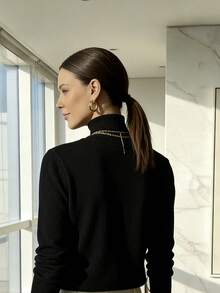 WOMEN'S LONG SLEEVE KNITTING BLOUSE WINTER BASIC HIGH NECK SWEATSHIRT - 黑色 - 查看 2
