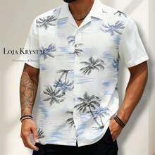 JL Men's Hawaiian Floral Beach Shirt, Short Sleeve, Button-Down, Spring And Summer - Floral 23-Azul - 查看 1