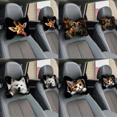 1件/2件装动物图案汽车头枕套，汽车颈枕，汽车内饰配件，四季通用座椅垫