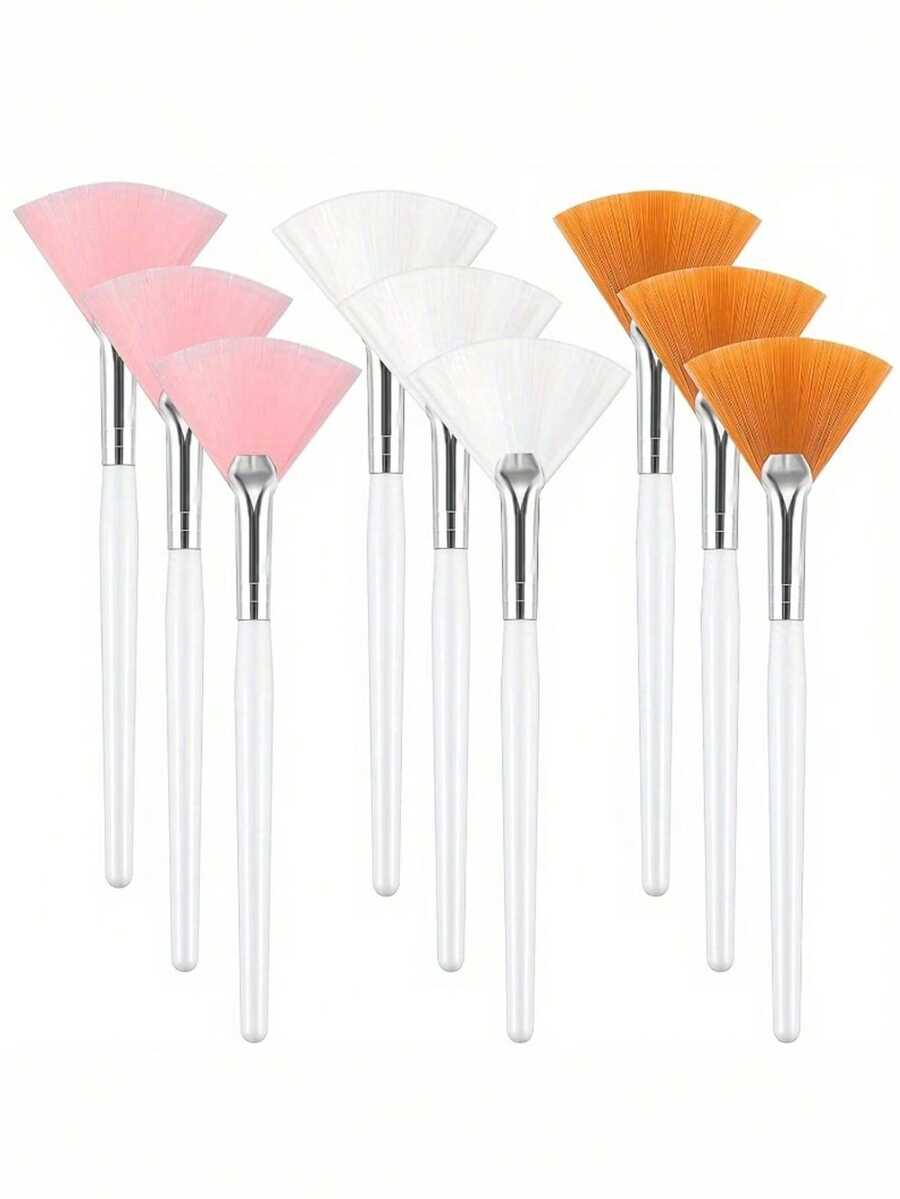 Set Of 9 Fan-Shaped Face Mask Brushes, Soft Face Application Brushes, Makeup Fan Brushes For Masks