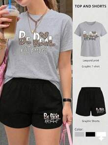 Conjunto Short y playera cuello redondo con estampado en ambas piezas - Gris Claro - Ver 1