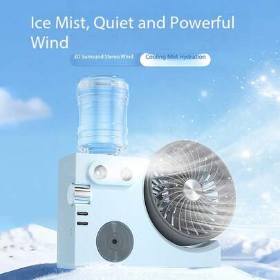MEET SUN 1pc 1800mAh Desk Fan With Dual Mist Spray, Quiet Operation, High Airflow, Makeup Humidifier, Suitable For Room, Office, Dorm