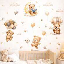 Pegatina de pared con globo de oso estilo bohemio, decoración de habitación de bebé con oso y cielo estrellado, autoadhesiva para decoración del hogar, habitación de niños y dormitorio, estilo europeo y americano - Multicolor 2 - Ver 4