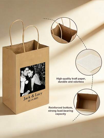 1/5/10/15pcscustomizable Kraft Paper Bags-Personalize With Photos, Logos, Or Text. Ideal For Grocery Stores, Shopping, Birthdays, Weddings, And Party Gift Packaging. Practical And Convenient; Perfect For Jewelry Display And Packaging Supplies. Suitable For Gifting To Bridesmaids, Girlfriends, Colleagues, Friends, Loved Ones, And Family Members. Unisex Design-A Great Choice For Holiday Gifts.