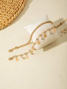 2pcs/Set Fashionable Gold-Tone Double-Layer Butterfly Rhinestone Anklet Set, Versatile Daily Wear Jewelry For Women - 31256-ank-g-eP - View 6