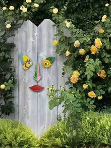 Quirky Face Art Garden Decor Set, Colorful Butterfly Sunflower Lips Resin Wall Decor, Outdoor Yard Tree Sculpture - Multiple Styles - View 5