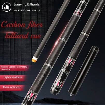 JIAN YING JY New 58-Inch Carbon Fiber Pool Cue, 11.8/12.5mm Tip, Professional Low Deflection Pool Cue With 3/8"X8 Thread, Suitable For Professional Adult Pool Players. Includes Full Set Of Accessories: Cue Case, Extension, Chalk, Cleaning Cloth.
