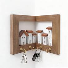 1Set Rustic-Style Wall-Mounted Key Rack Featuring 4 Hooks,Suitable For Displaying In Bedrooms,Home Walls, And For Organizing Art And Crafts.This Wooden Entryway Storage Rack Serves As A Key Hook,Bedroom Decor,Shelves For The Wall,Key Holder Wall - Multicolor - View 6