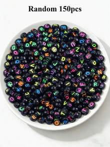 600/300/150颗鲜艳亚克力字母珠，4x7毫米扁平圆形字母吊坠，适用于DIY珠宝、手链、项链和工艺品 - 彩色 - 查看 38