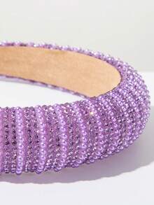 1pc Elegant Geometric Pattern Rhinestone & Pearl Headband, Bright Color Minimalist Chic Headpiece, Suitable For Girls Outdoor Travel Beach, Summer,Festival,Birthday - Purple - View 3
