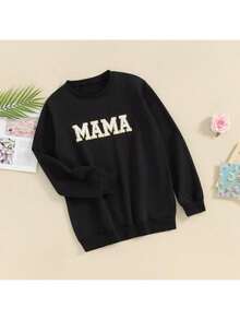 Mommy And Me Matching Outfits Christmas/Halloween Sweatshirts Family Matching Xmas Clothes Long Sleeve Crewneck Mama/Mini Letter Print Sweatshirts Pullover Tops Winter Fall Clothes - Đen và trắng - Xem 9