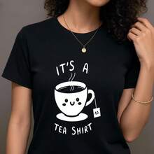 Camiseta divertida "Es una camiseta" para amantes del caf￩ | Camiseta roja linda con eslogan de humor, cuello redondo, manga corta, top casual de verano/oto￱o, el mejor regalo para Navidad, Acci￳n de Gracias y A￱o Nuevo- 1pcs, 180Gsm, 100% Cotton - Negro - Ver 6