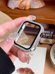 1pc Unisex Silver Sparkling Rhinestone Decorated Fashionable Anti-Drop 2-In-1 Ultra-Thin Tempered Glass Screen Protector Compatible With Apple Watch 40/41/42/44/45/46/49mm, Suitable For Apple Watch Ultra/SE/11/10/9/8/7/6/5/4 Series - Silver - View 4