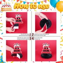 8 Stücke rote & schwarze Geburtstags-Party Wabenzentrum Dekorationen - mit glitzernden Geburtstagskuchen & Cupcake Designs mit "Alles Gute zum Geburtstag" Text, geeignet für 16-60 Jahre alte Erwachsenen Geburtstags-Party und Feier, rote & schwarze Tisch-Mittelstück - Mehrfarbig - Übersicht 7