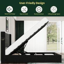 TEQIN Lift Up Full Size Storage Bed Frame With With Headboard, Velvet Upholstered Full Platform Bed With Diamond Tufted Design & Gold Trim, Hydraulic Support, No Box Spring Needed - Đen tuyền - Xem 6