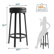 Set Of 2/4 Backless Swivel Bar Stools 30 Inch, Counter Height Kitchen Stools With Footrest, Waterproof PU Leather Seat & Sturdy Metal Frame, Perfect For Kitchen Island And Home Bar - Black - View 2
