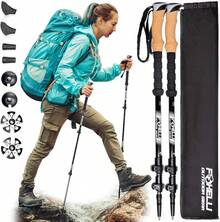 Lightweight Collapsible Carbon Fiber Hiking Poles Cork Grips Adjustable Trekking Sticks With Quick Locks Outdoor Camping - Black - View 1