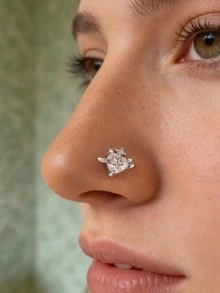 Khuyên mũi hình ngôi sao độc đáo, mang phong cách lãng mạn vũ trụ, trang sức xỏ khuyên Y2K và phụ kiện mũi đính kim cương lấp lánh đa năng dùng hàng ngày. - Bạc - Xem 1