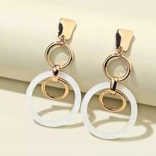 金属圈亚克力圆形耳环 1 对 - 白色 - 查看 1