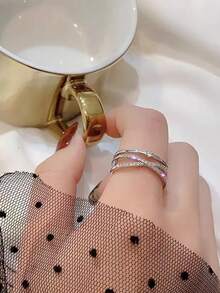 1 Niche High-End Light Luxury Personalized Design Sensory Circle Versatile Micro Inlaid Zirconia Cross Ring - Antique Silver - View 5