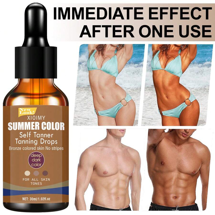 Xioimy 1.02液盎司夏季无日晒美黑产品，深棕色光泽，自然美黑，易于均匀涂抹，自然小麦铜色调，保湿滋养 - 黃色 - 查看 1