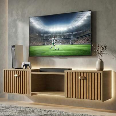 RPM Stores Rack Suspenso Pequeno Home Shop Bancada TV 42" Nicho Decorativo Porta Basculante Puxador Concha Sala Quarto