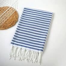 100x200cm Blue Stripes Tassel Turkish Beach Towel Extra Large Thickened Absorbent Fitness Fringed Bath Towel For Outdoor Use - Blue - View 6