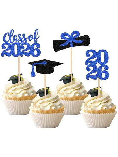 24pcs/12pcs 2026 Graduation Celebration Decorations, Shiny 2026 Graduation Cap Cupcake Toppers, 2026 Graduation Party Mini Cake Decorations, Graduation Certificates, 2026 Graduation Cap Set, Party Decorations. Graduation Theme Party, 2026 Graduation Theme Cupcake Party (Navy Blue)